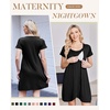 Nursing Nightgown Short Sleeve Breasfeeding Birthing Gown Maternity Dress(Black)