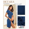 Nursing Nightgown Short Sleeve Breasfeeding Birthing Gown Maternity Dress(Blue)