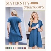 Nursing Nightgown Short Sleeve Breasfeeding Birthing Gown Maternity Dress(Blue)