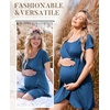 Nursing Nightgown Short Sleeve Breasfeeding Birthing Gown Maternity Dress(Blue)