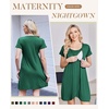 Nursing Nightgown Short Sleeve Breasfeeding Birthing Gown Maternity Dress(Deep Green)
