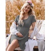 Nursing Nightgown Short Sleeve Breasfeeding Birthing Gown Maternity Dress(Grey)