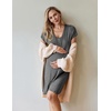 Nursing Nightgown Short Sleeve Breasfeeding Birthing Gown Maternity Dress(Grey)