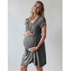 Nursing Nightgown Short Sleeve Breasfeeding Birthing Gown Maternity Dress(Grey)