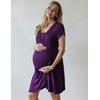 Nursing Nightgown Short Sleeve Breasfeeding Birthing Gown Maternity Dress(Purple)