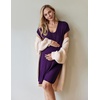 Nursing Nightgown Short Sleeve Breasfeeding Birthing Gown Maternity Dress(Purple)