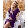 Nursing Nightgown Short Sleeve Breasfeeding Birthing Gown Maternity Dress(Purple)