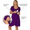 Nursing Nightgown Short Sleeve Breasfeeding Birthing Gown Maternity Dress(Purple)