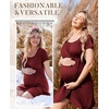 Nursing Nightgown Short Sleeve Breasfeeding Birthing Gown Maternity Dress(Wine Red)