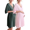 Ekouaer 3 in 1 Labor/Delivery/Hospital Gown 2 Pack Maternity Dress Nursing Nightgown Sleepwear(Dark Green/Pink)