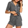 Ekouaer Cotton Pajamas Set for Women Short Sleeve Sleepwear Button Down Pjs(Grey)