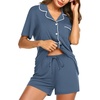 Ekouaer Cotton Pajamas Set for Women Short Sleeve Sleepwear Button Down Pjs(Navy Blue)