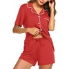 Ekouaer Cotton Pajamas Set for Women Short Sleeve Sleepwear Button Down Pjs(Red)