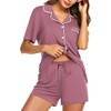 Ekouaer Cotton Pajamas Set for Women Short Sleeve Sleepwear Button Down Pjs(Violet Red)
