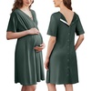 Ekouaer Labor and Delivery Gown for Hospital V Neck Maternity Nursing Dress(Deep Army Green)