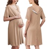 Ekouaer Labor and Delivery Gown for Hospital V Neck Maternity Nursing Dress(Khaki)