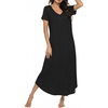 Ekouaer Long Nightgowns for Women Bamboo Viscose Short Sleeve Sleepshirt(Black)
