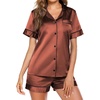 Ekouaer Pajamas for Women Set Silk Satin Pjs 2 Piece Button Down Sleepwear(Brown)