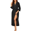 Ekouaer Robes for Women Long Knit Bathrobe Soft 3/4 Sleeves Kimono Robe(Black)