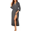 Ekouaer Robes for Women Long Knit Bathrobe Soft 3/4 Sleeves Kimono Robe(Deep Gray)