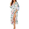 Ekouaer Robes for Women Long Knit Bathrobe Soft 3/4 Sleeves Kimono Robe(Green Floral)