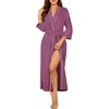 Ekouaer Robes for Women Long Knit Bathrobe Soft 3/4 Sleeves Kimono Robe(Purple Red)