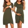 Nursing Nightgown Short Sleeve Breasfeeding Birthing Gown Maternity Dress(Army Green)