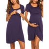 Nursing Nightgown Short Sleeve Breasfeeding Birthing Gown Maternity Dress(Purple)