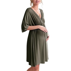 Ekouaer 3 in 1 Labor/Delivery/Hospital Gown 2 Pack Maternity Dress Nursing Nightgown Sleepwear(Army Green)