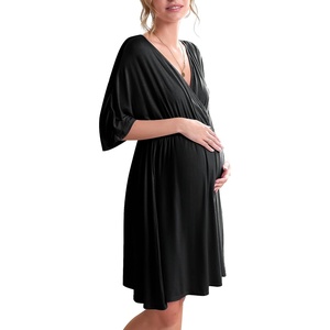 Ekouaer 3 in 1 Labor/Delivery/Hospital Gown 2 Pack Maternity Dress Nursing Nightgown Sleepwear(Black)