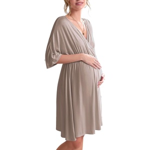 Ekouaer 3 in 1 Labor/Delivery/Hospital Gown 2 Pack Maternity Dress Nursing Nightgown Sleepwear(Brown)
