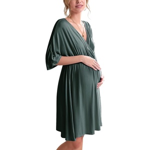 Ekouaer 3 in 1 Labor/Delivery/Hospital Gown 2 Pack Maternity Dress Nursing Nightgown Sleepwear(Dark Green)