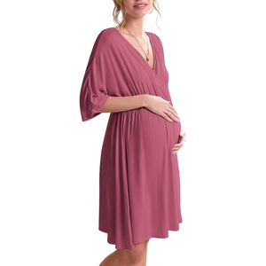 Ekouaer 3 in 1 Labor/Delivery/Hospital Gown 2 Pack Maternity Dress Nursing Nightgown Sleepwear(Dark Pink)