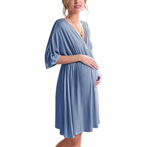 Ekouaer 3 in 1 Labor/Delivery/Hospital Gown 2 Pack Maternity Dress Nursing Nightgown Sleepwear(Lake Blue)