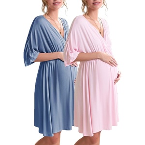 Ekouaer 3 in 1 Labor/Delivery/Hospital Gown 2 Pack Maternity Dress Nursing Nightgown Sleepwear(Lake Blue/Pink)