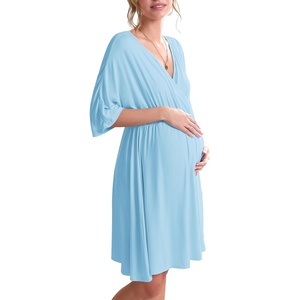 Ekouaer 3 in 1 Labor/Delivery/Hospital Gown 2 Pack Maternity Dress Nursing Nightgown Sleepwear(Light Blue)