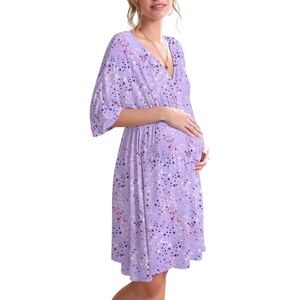 Ekouaer 3 in 1 Labor/Delivery/Hospital Gown 2 Pack Maternity Dress Nursing Nightgown Sleepwear(Light Purple Stars)