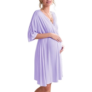 Ekouaer 3 in 1 Labor/Delivery/Hospital Gown 2 Pack Maternity Dress Nursing Nightgown Sleepwear(Lilac Purple)