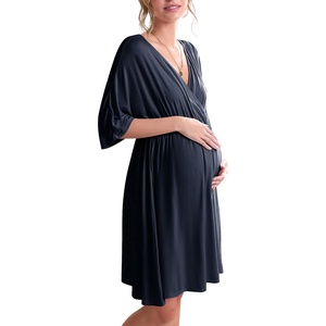 Ekouaer 3 in 1 Labor/Delivery/Hospital Gown 2 Pack Maternity Dress Nursing Nightgown Sleepwear(Navy Blue)