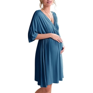 Ekouaer 3 in 1 Labor/Delivery/Hospital Gown 2 Pack Maternity Dress Nursing Nightgown Sleepwear(Peacock Blue)