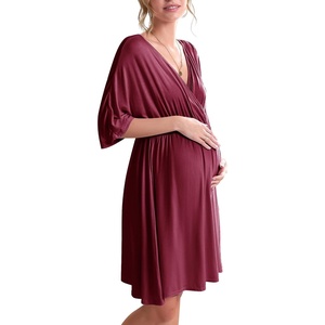 Ekouaer 3 in 1 Labor/Delivery/Hospital Gown 2 Pack Maternity Dress Nursing Nightgown Sleepwear(Wine Red)