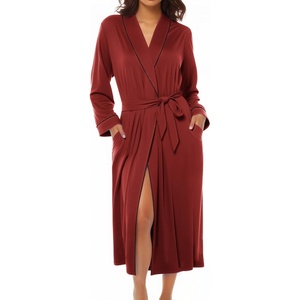 Ekouaer Kimono Robes for Women Long Lightweight Knit Soft Bathrobe(Wine Red)