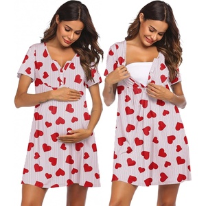 Ekouaer Labor and Delivery Gown Maternity Nursing Nightgown Breastfeeding(Heart Print)
