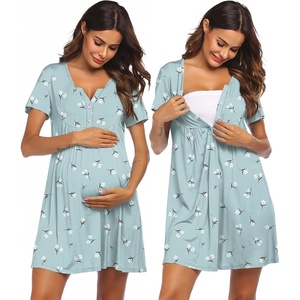 Ekouaer Labor and Delivery Gown Maternity Nursing Nightgown Breastfeeding(Light Blue Floral)