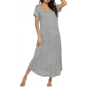 Ekouaer Long Nightgowns for Women Bamboo Viscose Short Sleeve Sleepshirt(Light Grey)