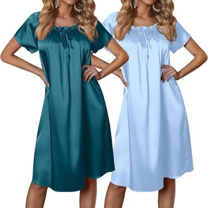 Ekouaer Nightgown for Women Satin Silk Night Gown Loose Plus Size Sleepwear(Blue Green/Light Blue)