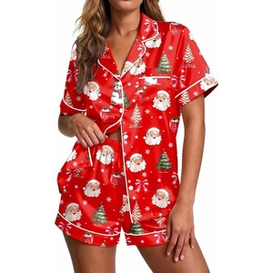 Ekouaer Pajamas for Women Set Silk Satin Pjs 2 Piece Button Down Sleepwear(Watercolor Christmas)