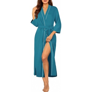 Ekouaer Robes for Women Long Knit Bathrobe Soft 3/4 Sleeves Kimono Robe(Turquoise)