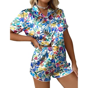 Ekouaer Silk Satin Pajama Set for Women Funny Graphic Sleepwear S-5XL(Colorful Botanical Print)