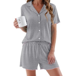 Ekouaer Womens Pajama Sets Button Up Pjs Shorts Set Soft Sleepwear S-XXL(Light Grey)